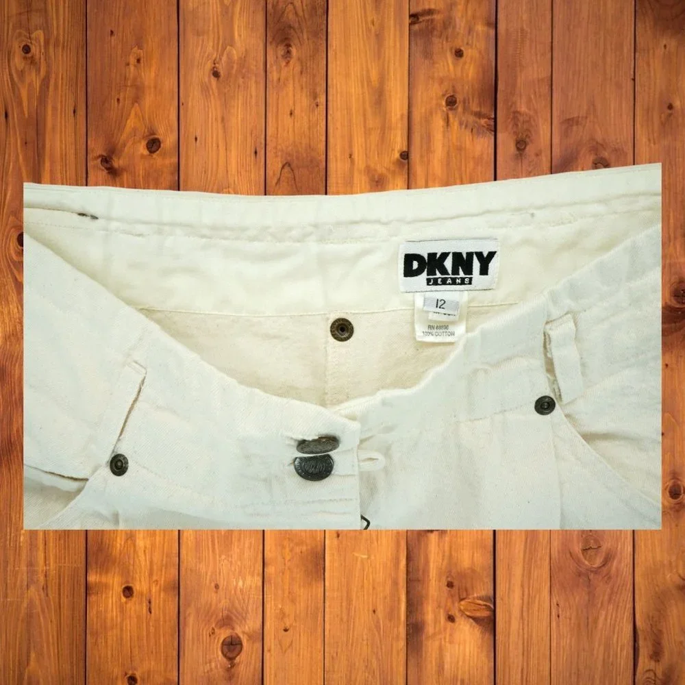 DKNY Vintage Y2K Denim Cargo Pants Women's High Rise Capris Size 12 100% Cotton‎